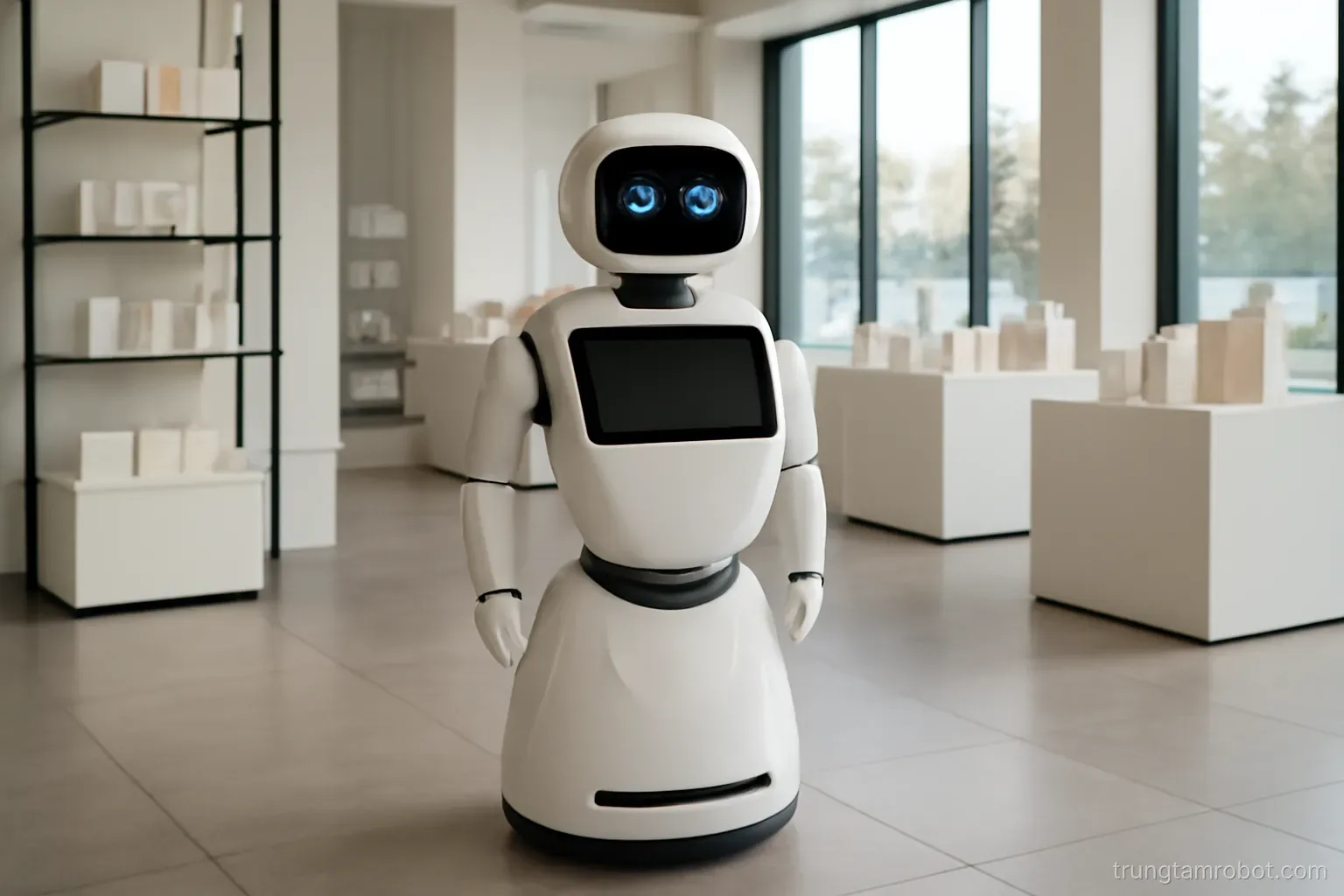 Robot đứng giữa khu trưng bày sản phẩm trong showroom